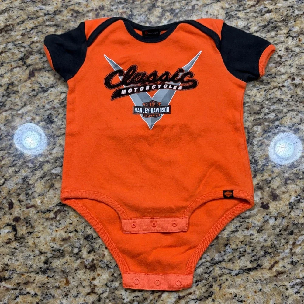 Harley-Davidson‎ Baby Bodysuit 18 Months Orange Black Classic Motorcycles